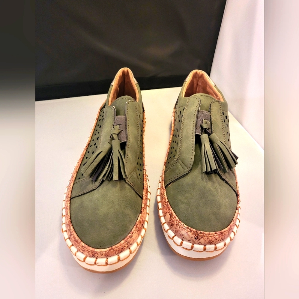 Army Green Suede-look Tassel Loafers